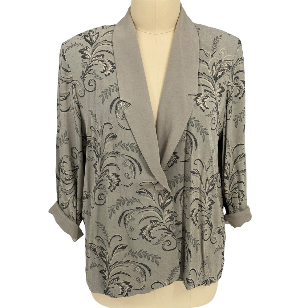 Fitting Image Vintage Blazer Sage Green Floral Jacquard Shawl Collar Size 20